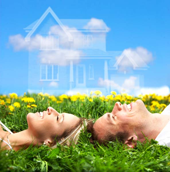 A picture of a man and woman lying in a field